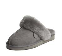 Dearfoams Women's Fireside Sydney Shearling Fur Indoor/Outdoor Scuff Slipper with Wide Widths, Grey, 5.5 UK