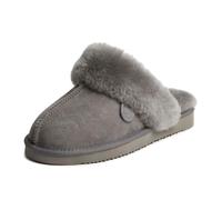 Dearfoams Women's Fireside Sydney Shearling Fur Indoor/Outdoor Scuff Slipper with Wide Widths, Grey, 8 UK