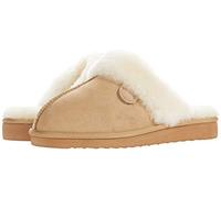 Dearfoams Women's Fireside Sydney Shearling Fur Indoor/Outdoor Scuff Slipper with Wide Widths, Sand, 5.5 UK