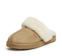 Dearfoams Women's Fireside Sydney Shearling Fur Indoor/Outdoor Scuff Slipper with Wide Widths, Sand, 6.5
