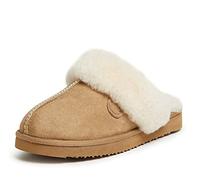 Dearfoams Women's Fireside Sydney Shearling Fur Indoor/Outdoor Scuff Slipper with Wide Widths, Sand, 6 UK