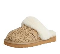 Dearfoams Women's Fireside Sydney Shearling Fur Slippers (Wide width available), Leopard, 6 UK Wide