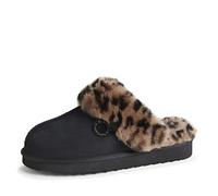 Dearfoams Women's Fireside Sydney Shearling Indoor/Outdoor Water Resistant Scuff Slipper, Black Combo, 7 UK