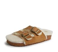 Dearfoams Women's Fireside Tamworth Shearling Slide Sandal with Cork Footbed and Adjustable Buckles, Chestnut, 6 UK