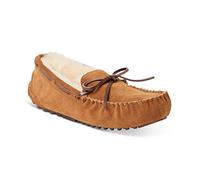 Dearfoams Women's Fireside Victoria Shearling Indoor/Outdoor Moccasin with Tie Slipper, Chestnut, 8 UK