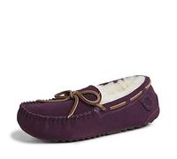 Dearfoams Women's Fireside Water Resistant Shearling Victoria Moc with Tie Slipper, Aubergine, 7 UK