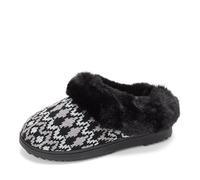 Dearfoams Women's Fuzzy Fluffy Memory Foam Hannah Knit Clog Shoe House Slipper, Black Fairisle, 5-6