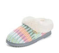 Dearfoams Women's Fuzzy Fluffy Memory Foam Hannah Knit Clog Shoe House Slipper, Rainbow, 9-10