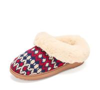Dearfoams Women's Fuzzy Fluffy Memory Foam Hannah Knit Clog Shoe House Slipper, Red Fairisle, 11-12