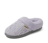 Dearfoams Women's Fuzzy Memory Foam Cable Knit Claire Clog House Slipper with Wide Widths, Light Purple, 5/6 UK