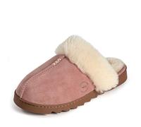 Dearfoams womens Fuzzy Memory Foam Genuine Suede Helena Scuff, Dusty Pink, 9