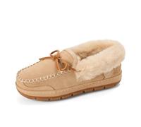 Dearfoams womens Genuine Australian Shearling Moccasin Slipper - Gladstone Indoor Outdoor House Shoe, Sand, 8