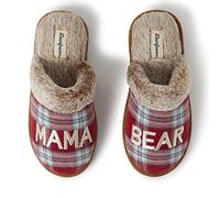 Dearfoams Women's Gifts for Mom Cute Cozy Mothers Day Mama Bear Slipper, Red/Blue Plaid, 7/8 UK