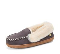 Dearfoams Women's Gifts Fuzzy Memory Foam Outdoor Ryland Moccasin with Cuff Slippers, Pavement, 9-10