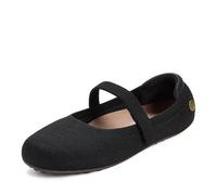 Dearfoams Womens Haddy Mary Jane Travel Flat, Black Sport Knit, 11