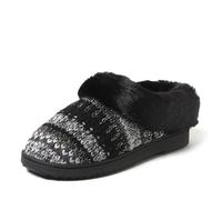 Dearfoams Women's Hannah Chenille Knit Clog Slipper, Black/White, 7/8 UK