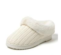 Dearfoams Women's Hannah Chenille Knit Clog Slippers, Cream, 9-10