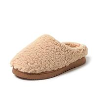 Dearfoams womens House Slippers Memory Foam Fuzzy Fiona Clog House Shoes, Latte, 9-10