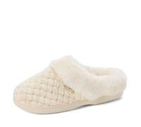 Dearfoams Women's House Slippers Memory Foam Slip On Claire Clog Indoor House Shoes, Cream, 5-6