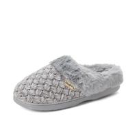 Dearfoams Women's House Slippers Memory Foam Slip On Claire Clog Indoor House Shoes, Grey, 11-12