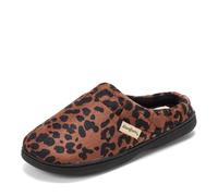 Dearfoams Women's Indoor/Outdoor Memory Foam Darcy Microfiber Velour Clog, Wide Widths Slipper, Dark Leopard, 9/10 UK
