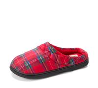 Dearfoams Women's Indoor/Outdoor Memory Foam Darcy Microfiber Velour Clog, Wide Widths Slipper, Red Plaid, 3/4 UK