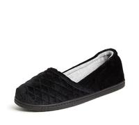 Dearfoams Women's Katie Velour Secure-fit Closed Back Memory Foam Comfort Slip on Loafer W/Rubber Sole Slipper, Black, 5/6 UK