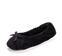 Dearfoams Women's Layla Ballerina with Suede Outsole Slipper, Black, Large UK