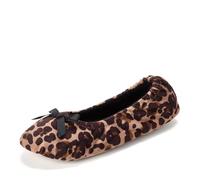 Dearfoams Women's Layla Ballerina with Suede Outsole Slipper, Leopard, 3/4 UK