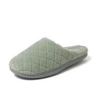 Dearfoams Women's Leslie Washable Memory Foam Terry Clog with Wide Widths Slipper, Juniper Green, 7-8