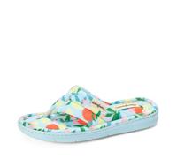 Dearfoams womens Lightweight Terry Thong Memory Foam Summer Slipper, Blue Print, 5-6