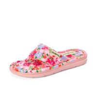 Dearfoams womens Lightweight Terry Thong Memory Foam Summer Slipper, Pink Flowers, 7-8