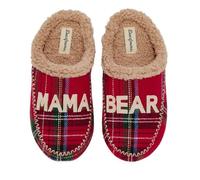 Dearfoams Women's Matching Family Holiday Mama Bear Sherpa Lined Moc Toe with Embroidery Slipper, Red Plaid, 3/4 UK