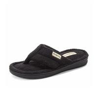 Dearfoams Women's Melanie Colorblocked Microfiber Terry Thong Slipper, Black, 7-8
