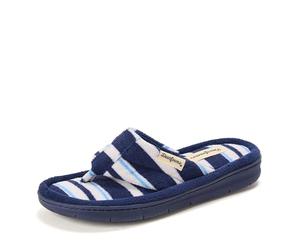 Dearfoams Women's Melanie Terry Thong Slipper, Blue Stripe, 3/4 UK