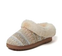 Dearfoams womens Memory Foam Cozy Soft House Slippers Gifts for Women Hannah Knit Clog House Shoes, Crème Brulee, 11-12