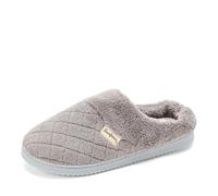 Dearfoams womens Memory Foam House Slippers - Libby Terry Clog With Wide Widths, Medium Grey, 11-12 Wide