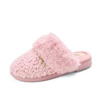 Dearfoams Women's Memory Foam Slippers Courtney Knit Scuff Indoor House Shoes, Pink, 7-8