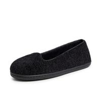 Dearfoams Women's Rebecca Lightweight Cozy Memory Foam Closed Back Slipper with Wide Widths, Black Chenille, Medium UK