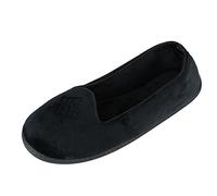Dearfoams Women's Rebecca Lightweight Cozy Memory Foam Closed Back Slipper with Wide Widths, Black Velour, 9/10 UK