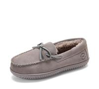 Dearfoams Women's Suede Indoor Outdoor Harriet Moccasin Shoe House Slippers, Grey, 9