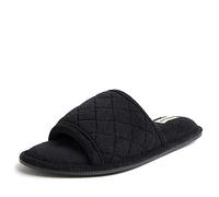 Dearfoams Women's Summer Memory Foam Indoor House Slide Slipper, Black Terry, 7/8 UK
