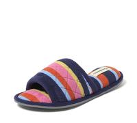 Dearfoams Women's Summer Memory Foam Indoor House Slide Slipper, Terry Stripes, 7/8 UK