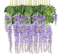 DearHouse 12 Pack 3.6 Feet Artificial Fake Wisteria Vine Ratta Hanging Garland Silk Flowers String Home Party Wedding Decor (Purple 2)