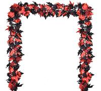 DearHouse 2 Pack Fall Garland Maple Leaf Clearance, 5.9Ft/Piece Halloween Maple Garland Black and Red Autumn Foliage Garland Halloween Decor for Home Fireplace Party (Black and Red)