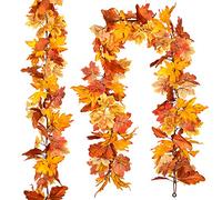 DearHouse 2 Pack Fall Garland Maple Leaf Clearance, Hanging Vine Garland Artificial Autumn Foliage Garland Thanksgiving Decor for Home (Yellow Maple)