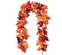DearHouse 2 Pack Maple Leaf Garlands Autumn 1.8m/Piece Vine Hanging Garland Artificial Foliage Thanksgiving House Decor Wedding Fireplace Party Christmas Red