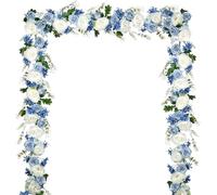 DearHouse 2Pcs Artificial Peony Flower Garland - Silk Peony Garland with Purple White Flowers for Wedding Party Table Decoration,6ft/Strand(White& Blue&Dark Blue)