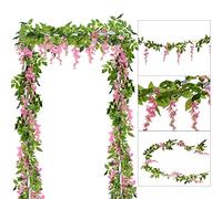 DearHouse -4 Pack 2M Artificial Wisteria Garland Silk Hanging Garland for Garden Home Garden Ceremony Wedding Arch Floral Decoration