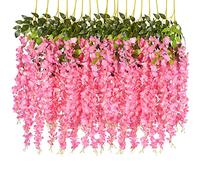 DearHouse 6 Pack Artificial Fake Wisteria Vine Ratta Hanging Garland Silk Flowers String Party Home Wedding Decor, 3.75 Feet/Piece,Pink
